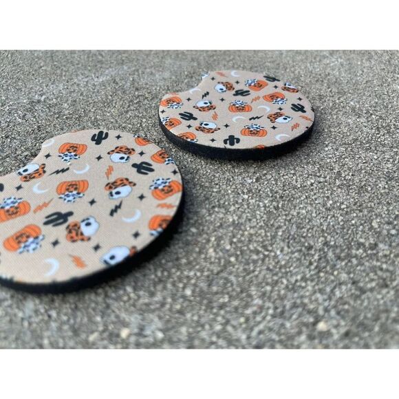 Boho Western Halloween Car Coaster Set | Halloween Car Accessories - Picture 4 of 12